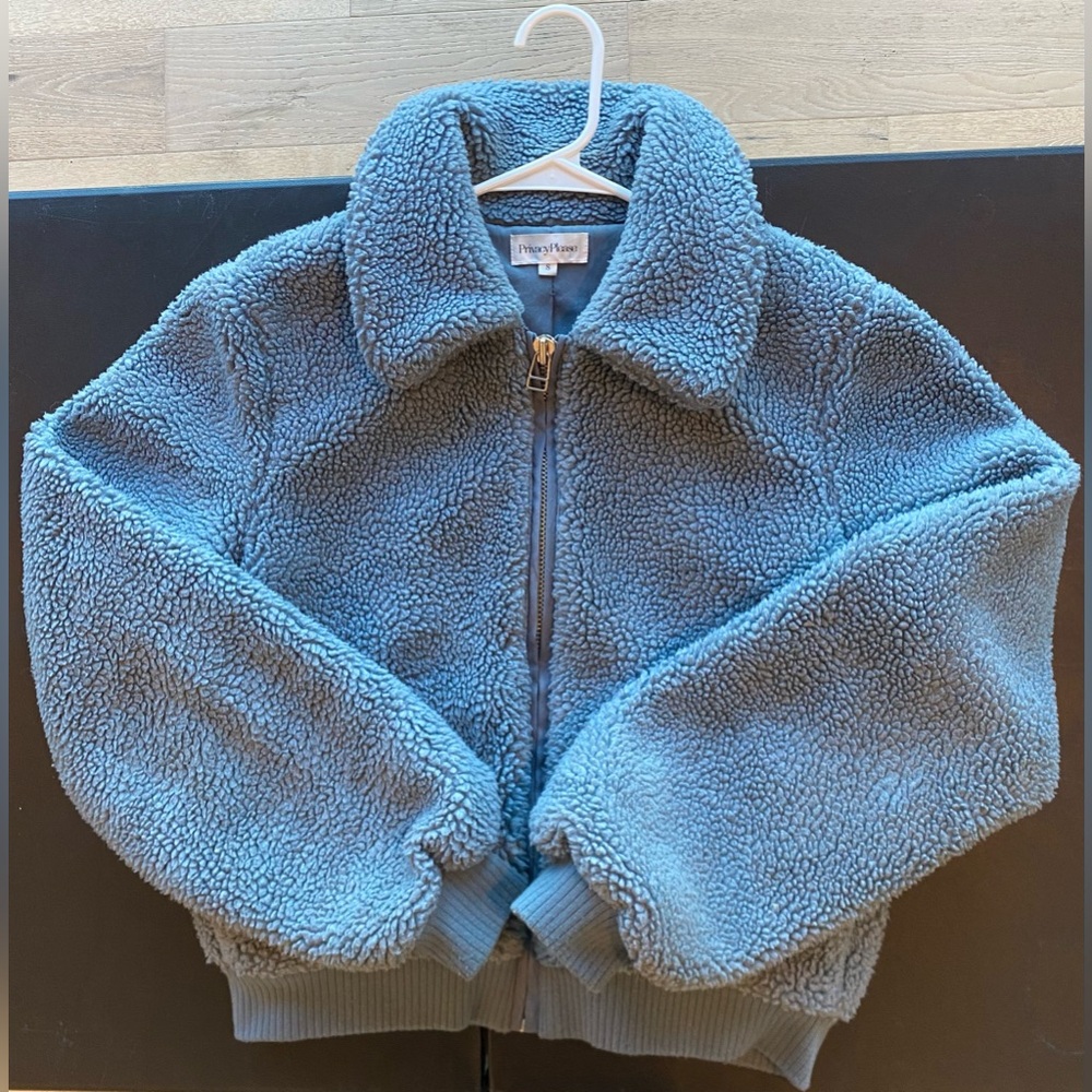“Privacy Please” Light Blue Bomber Jacket